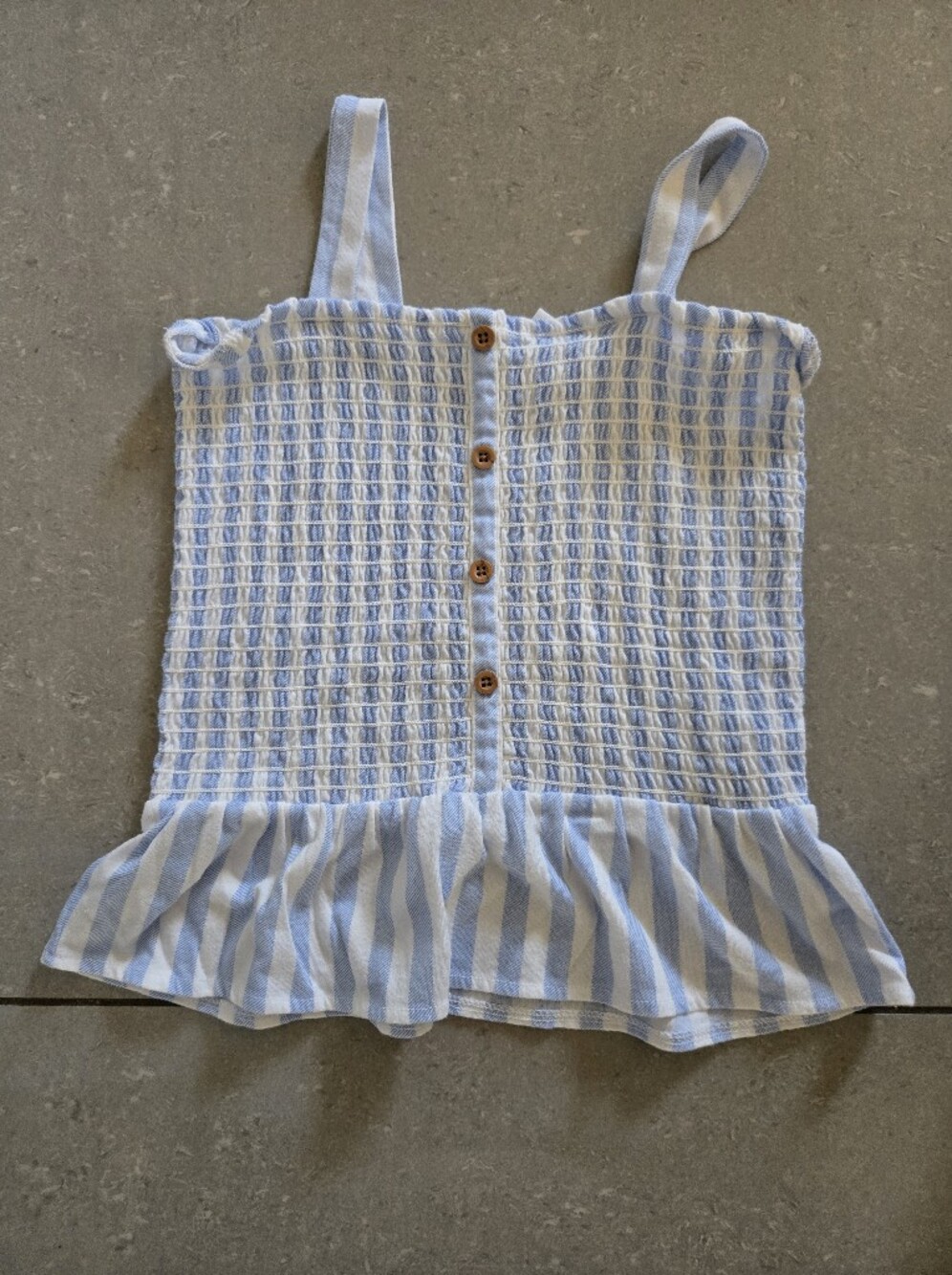 Old Navy Blue and White Striped Smocked Ruffle Tank